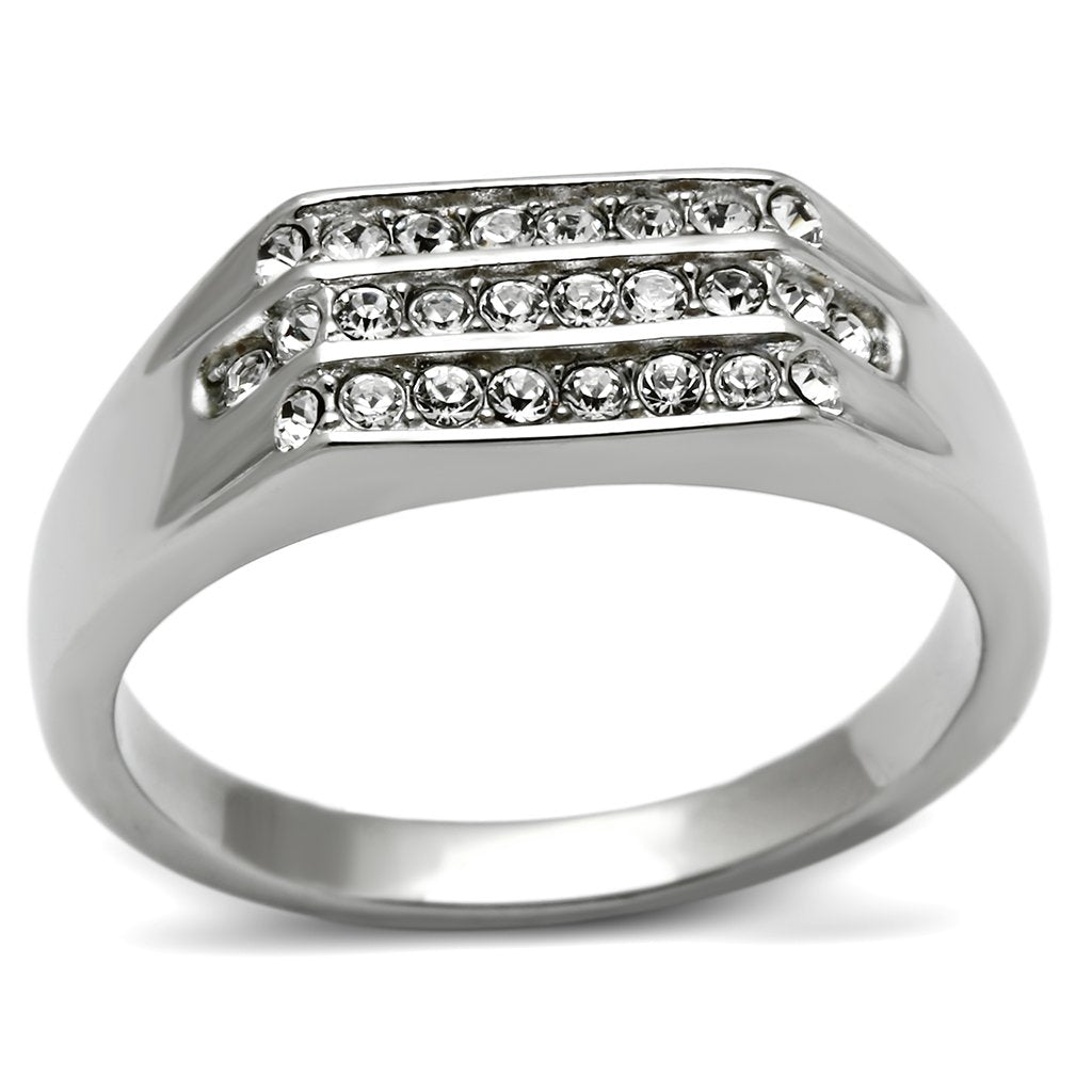 TK375 - High polished (no plating) Stainless Steel Ring with Top Grade Crystal  in Clear-0