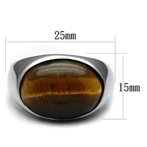 TK378 - High polished (no plating) Stainless Steel Ring with Semi-Precious Tiger Eye in Topaz-1