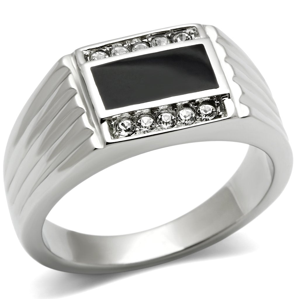 TK386 - High polished (no plating) Stainless Steel Ring with Top Grade Crystal  in Clear-0