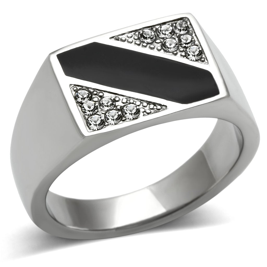 TK387 - High polished (no plating) Stainless Steel Ring with Top Grade Crystal  in Clear-0