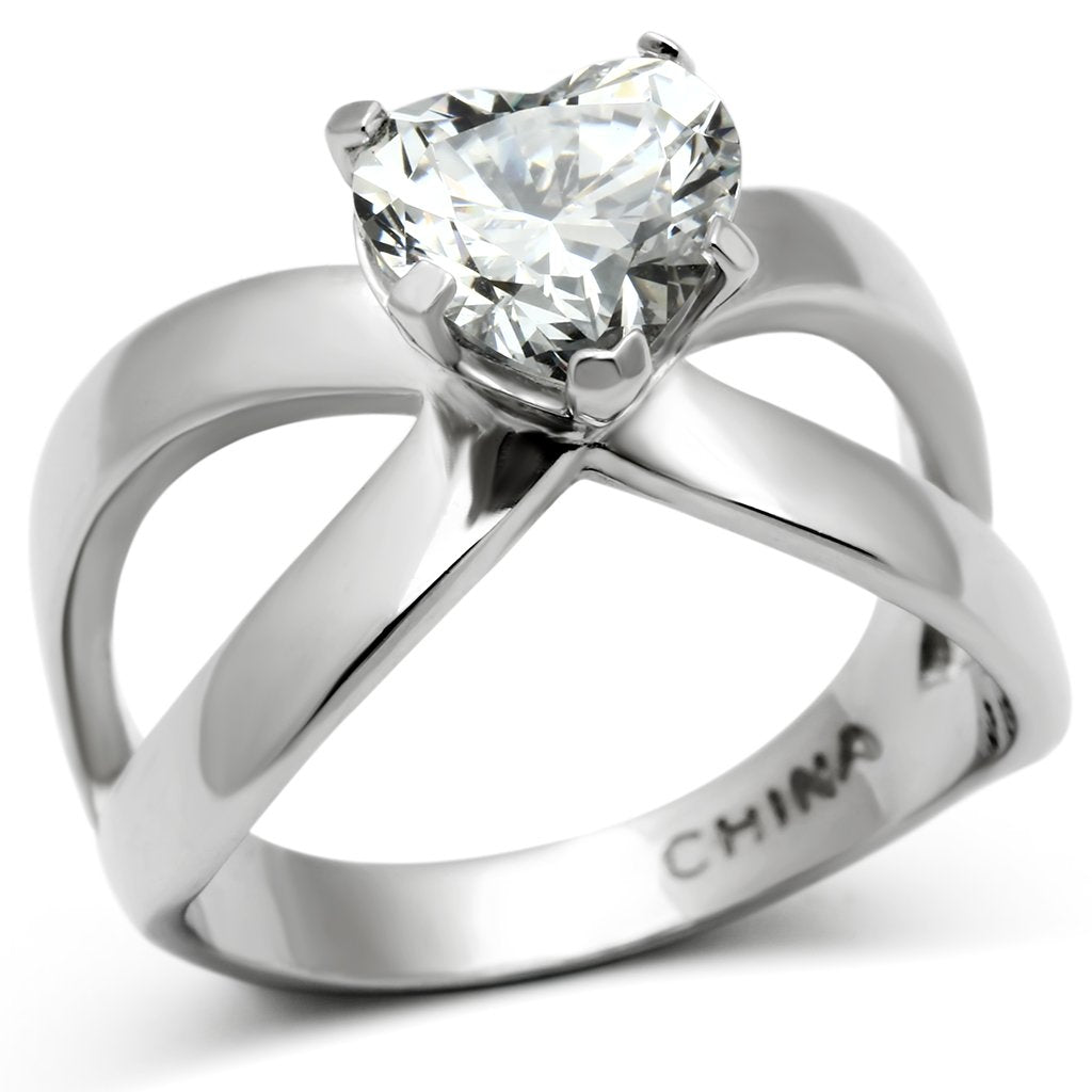 TK390 - High polished (no plating) Stainless Steel Ring with AAA Grade CZ  in Clear-0