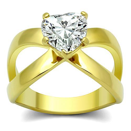 TK390G - IP Gold(Ion Plating) Stainless Steel Ring with AAA Grade CZ  in Clear-0