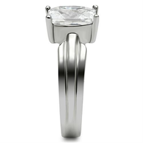TK391 - High polished (no plating) Stainless Steel Ring with AAA Grade CZ  in Clear-3
