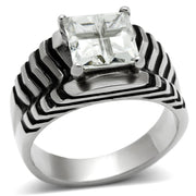 TK393 - High polished (no plating) Stainless Steel Ring with AAA Grade CZ  in Clear-0