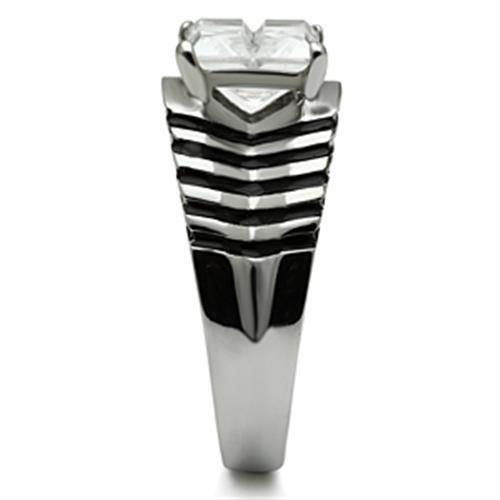 TK393 - High polished (no plating) Stainless Steel Ring with AAA Grade CZ  in Clear-3