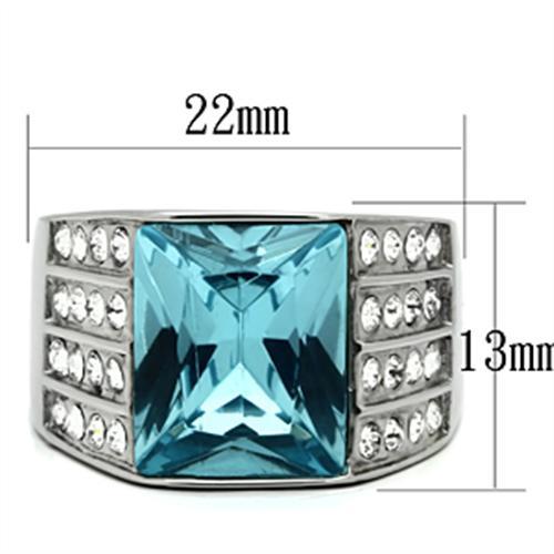 TK394 - High polished (no plating) Stainless Steel Ring with Synthetic Synthetic Glass in Sea Blue-1