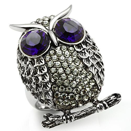 TK399 - High polished (no plating) Stainless Steel Ring with Top Grade Crystal  in Amethyst-1