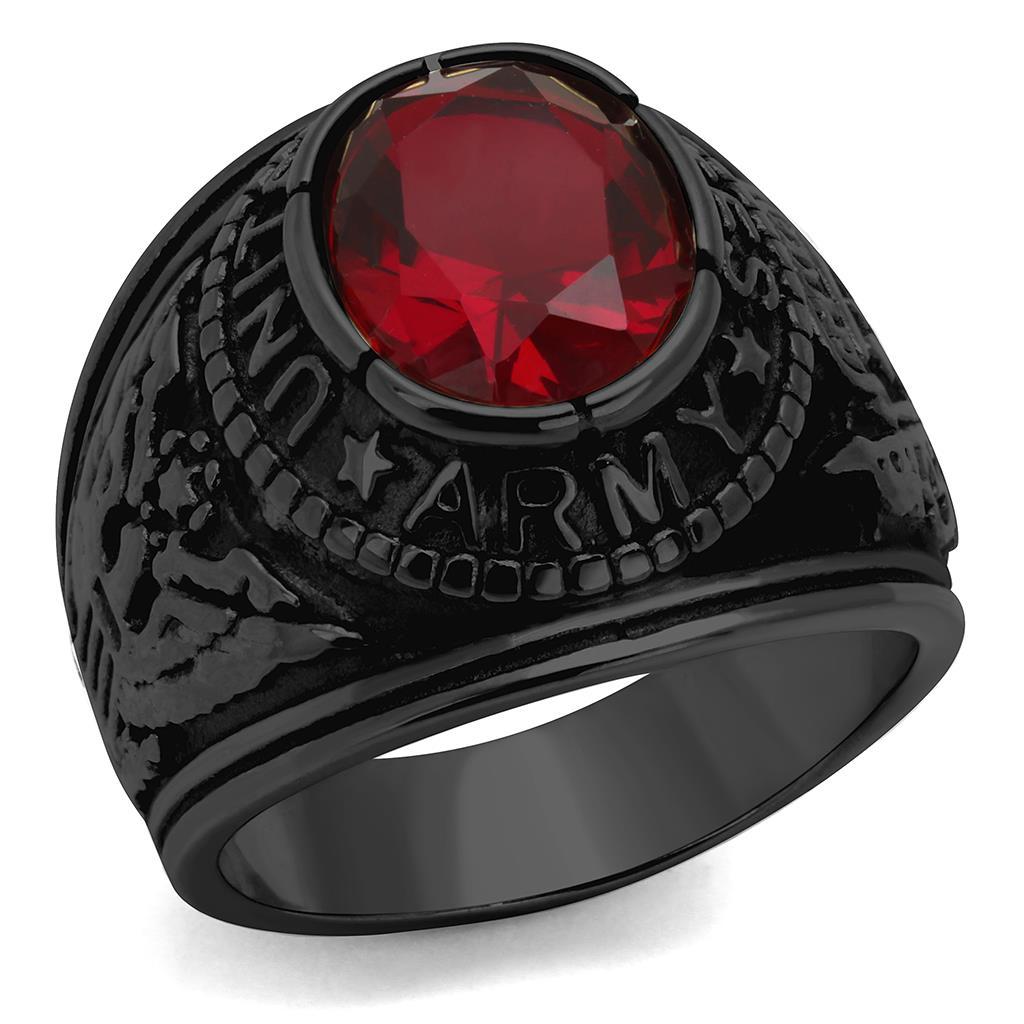 TK414706J - IP Black(Ion Plating) Stainless Steel Ring with Synthetic Synthetic Glass in Siam-0