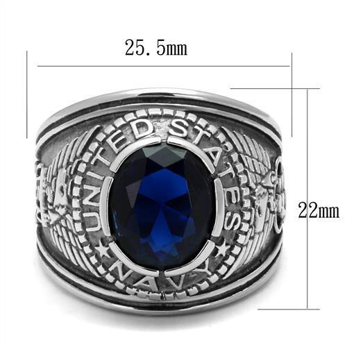 TK414707 - High polished (no plating) Stainless Steel Ring with Synthetic Synthetic Glass in Sapphire-1