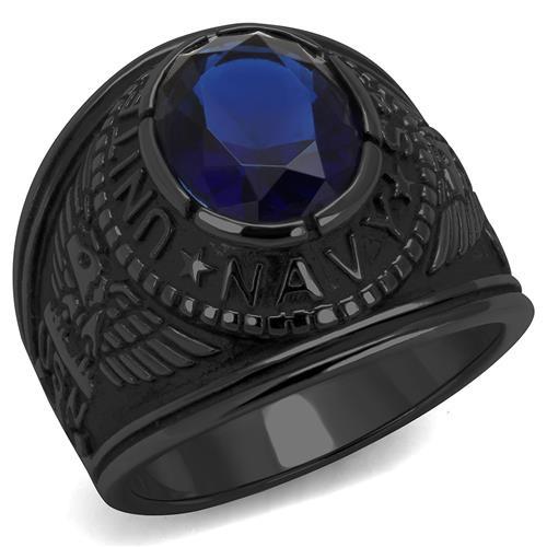 TK414707J - IP Black(Ion Plating) Stainless Steel Ring with Synthetic Synthetic Glass in Sapphire-5