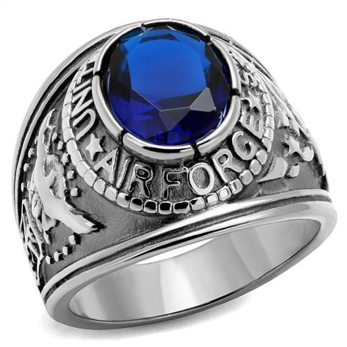 TK414708 - High polished (no plating) Stainless Steel Ring with Synthetic Synthetic Glass in Sapphire-0