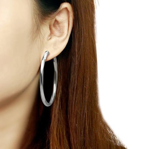 TK420 - High polished (no plating) Stainless Steel Earrings with No Stone-1