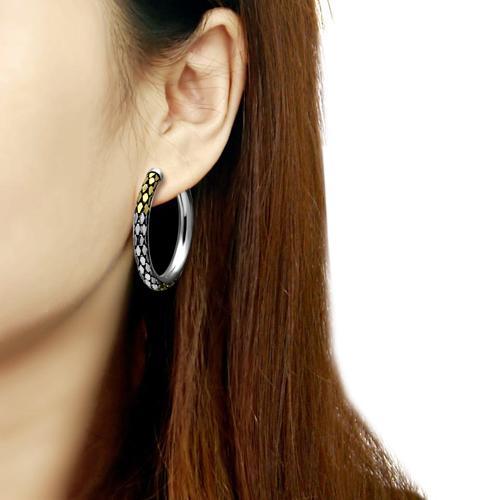 TK430 - Gold+Rhodium Stainless Steel Earrings with No Stone-1