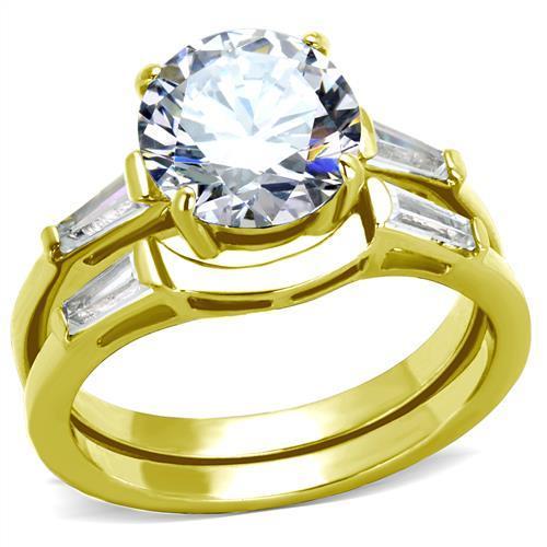 TK44701 - IP Gold(Ion Plating) Stainless Steel Ring with AAA Grade CZ  in Clear-0