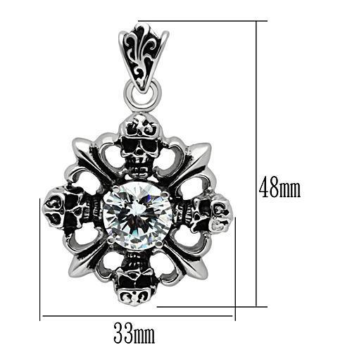 TK454 - High polished (no plating) Stainless Steel Chain Pendant with AAA Grade CZ  in Clear-1