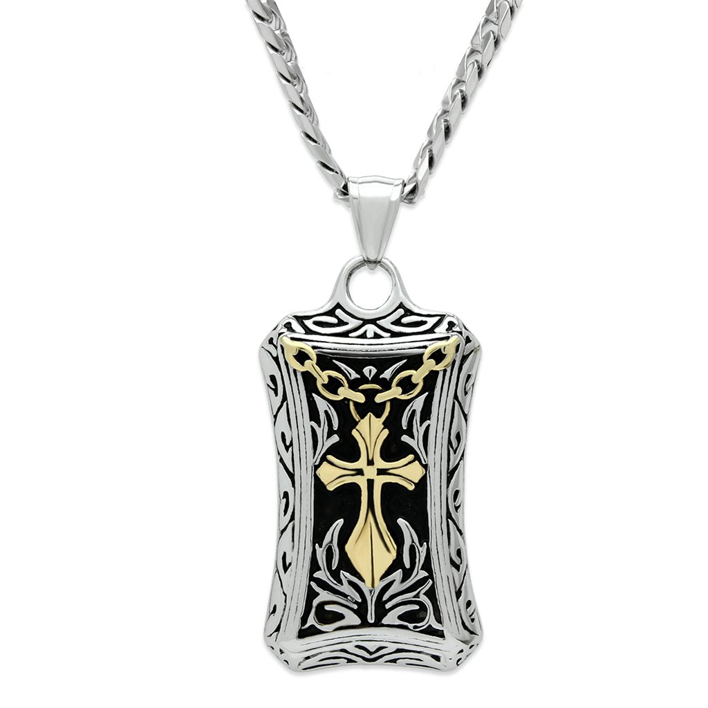 TK455 - Gold+Rhodium Stainless Steel Chain Pendant with No Stone-0