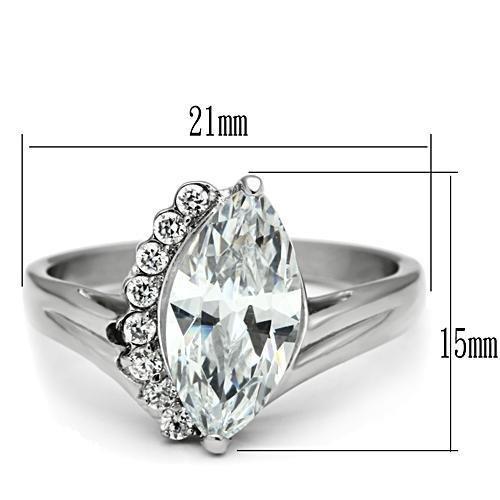 TK475 - High polished (no plating) Stainless Steel Ring with AAA Grade CZ  in Clear-1