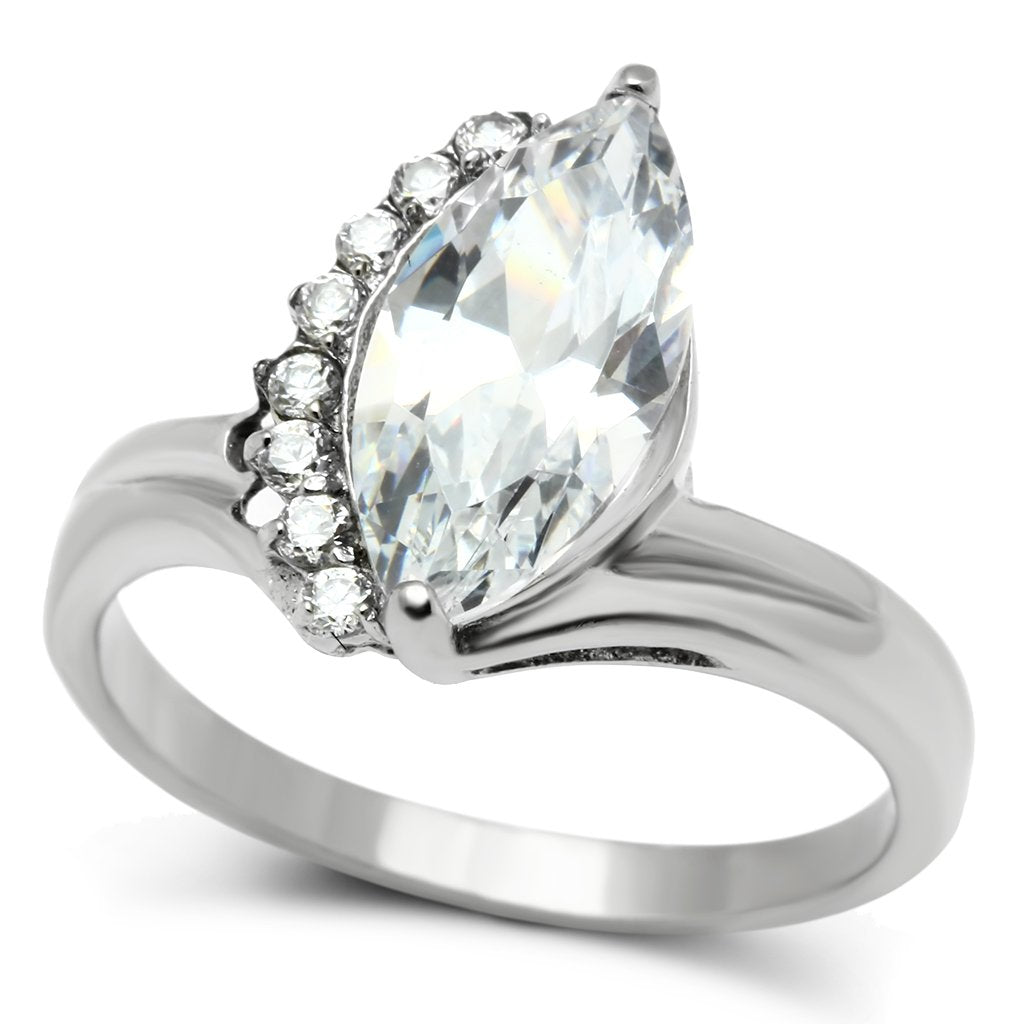 TK475 - High polished (no plating) Stainless Steel Ring with AAA Grade CZ  in Clear-0