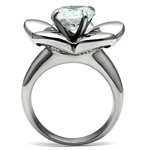 TK477 - High polished (no plating) Stainless Steel Ring with AAA Grade CZ  in Clear-2