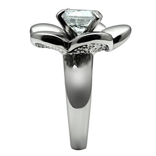 TK477 - High polished (no plating) Stainless Steel Ring with AAA Grade CZ  in Clear-3