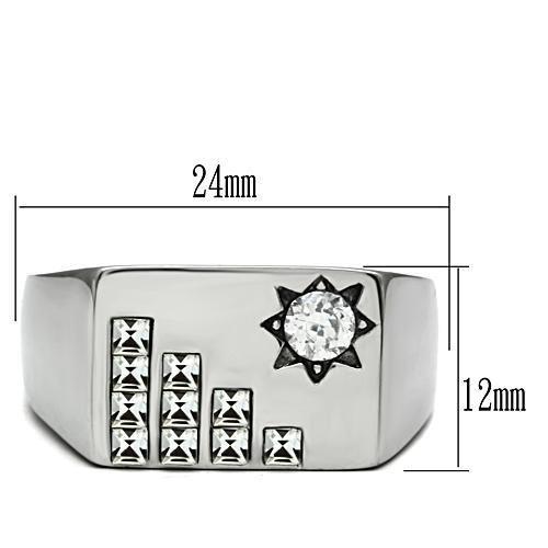 TK481 - High polished (no plating) Stainless Steel Ring with AAA Grade CZ  in Clear-1