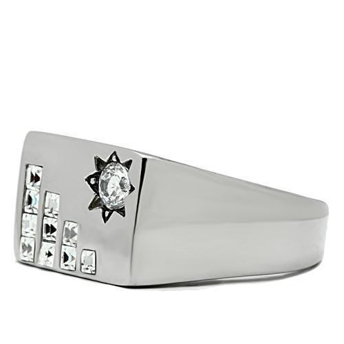 TK481 - High polished (no plating) Stainless Steel Ring with AAA Grade CZ  in Clear-3