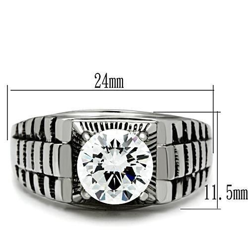TK485 - High polished (no plating) Stainless Steel Ring with AAA Grade CZ  in Clear-1