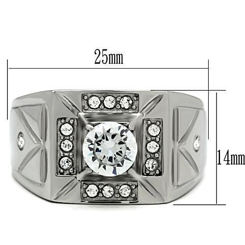 TK486 - High polished (no plating) Stainless Steel Ring with AAA Grade CZ  in Clear-1