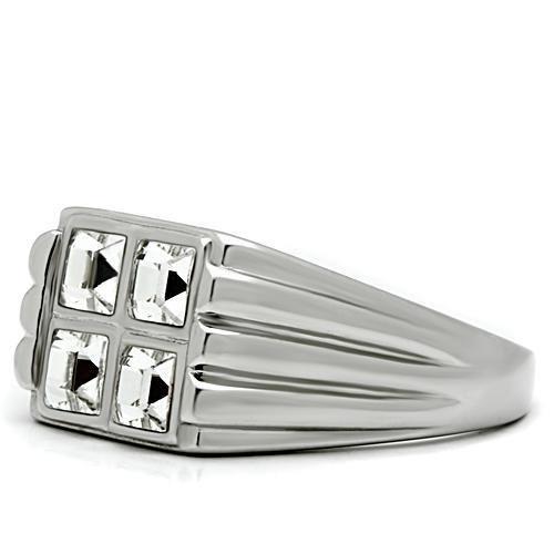 TK488 - High polished (no plating) Stainless Steel Ring with Top Grade Crystal  in Clear-3