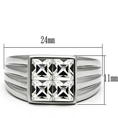 TK489 - High polished (no plating) Stainless Steel Ring with Top Grade Crystal  in Clear-1