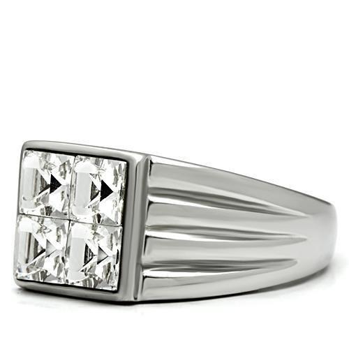 TK489 - High polished (no plating) Stainless Steel Ring with Top Grade Crystal  in Clear-3