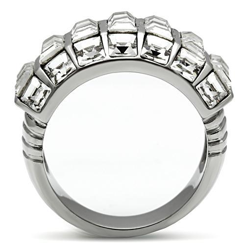 TK490 - High polished (no plating) Stainless Steel Ring with Top Grade Crystal  in Clear-2