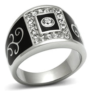 TK492 - High polished (no plating) Stainless Steel Ring with Top Grade Crystal  in Clear-0