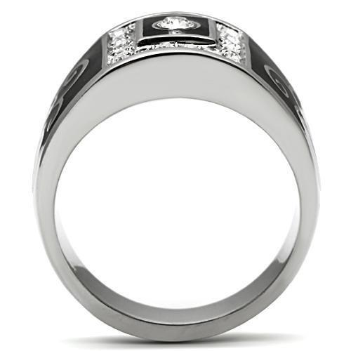 TK492 - High polished (no plating) Stainless Steel Ring with Top Grade Crystal  in Clear-2