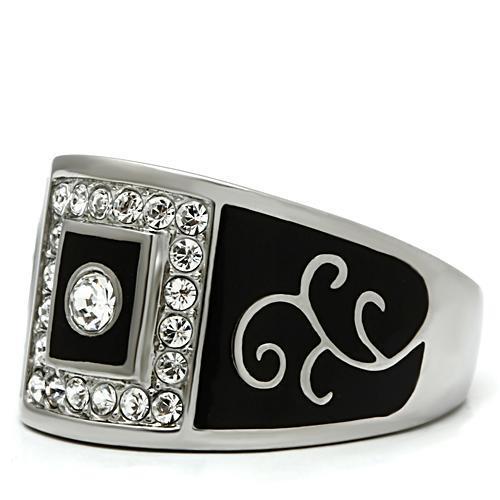 TK492 - High polished (no plating) Stainless Steel Ring with Top Grade Crystal  in Clear-3