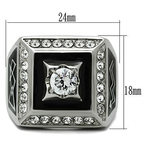 TK493 - High polished (no plating) Stainless Steel Ring with AAA Grade CZ  in Clear-1
