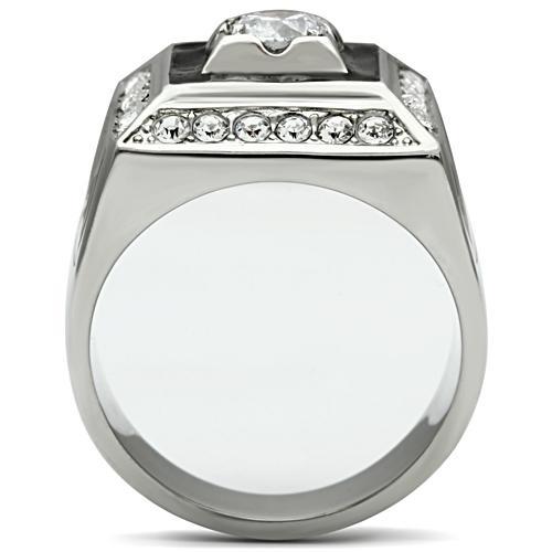TK493 - High polished (no plating) Stainless Steel Ring with AAA Grade CZ  in Clear-2