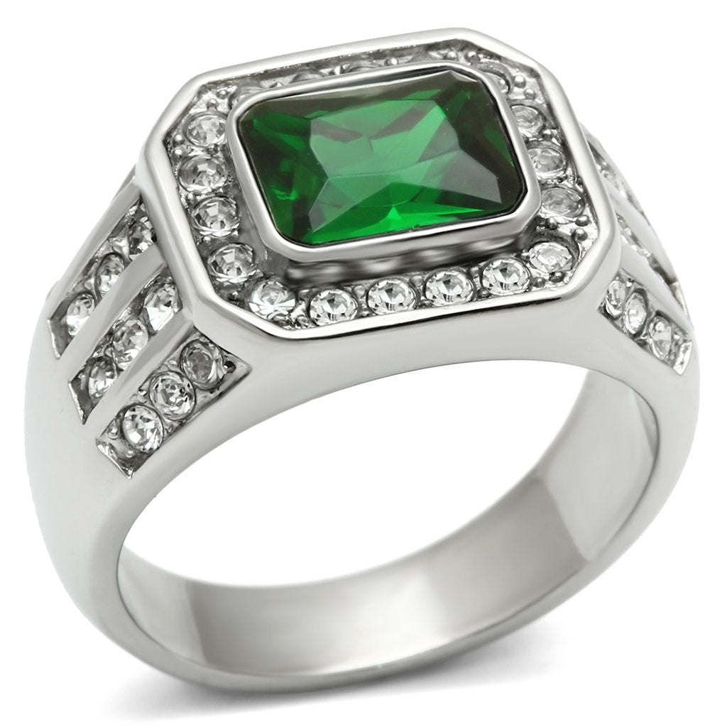 TK495 - High polished (no plating) Stainless Steel Ring with Synthetic Synthetic Glass in Emerald-0