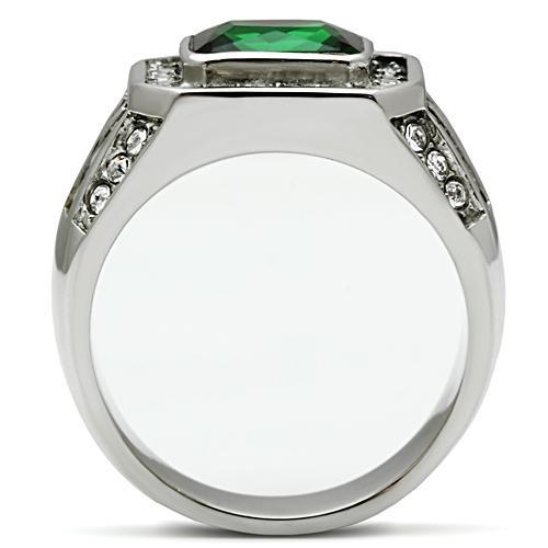 TK495 - High polished (no plating) Stainless Steel Ring with Synthetic Synthetic Glass in Emerald-2