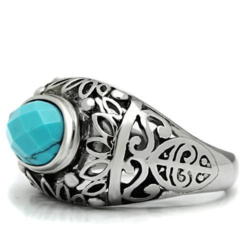 TK498 - High polished (no plating) Stainless Steel Ring with Synthetic Turquoise in Sea Blue-3