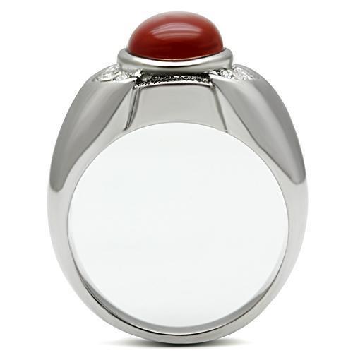 TK499 - High polished (no plating) Stainless Steel Ring with Semi-Precious Onyx in Siam-2
