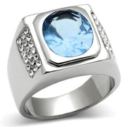 TK500 - High polished (no plating) Stainless Steel Ring with Synthetic Synthetic Glass in Light Sapphire-0