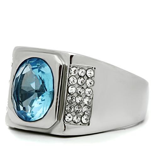 TK500 - High polished (no plating) Stainless Steel Ring with Synthetic Synthetic Glass in Light Sapphire-3