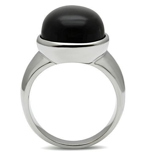 TK501 - High polished (no plating) Stainless Steel Ring with Semi-Precious Onyx in Jet-2