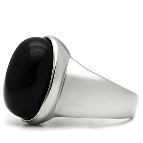 TK501 - High polished (no plating) Stainless Steel Ring with Semi-Precious Onyx in Jet-3
