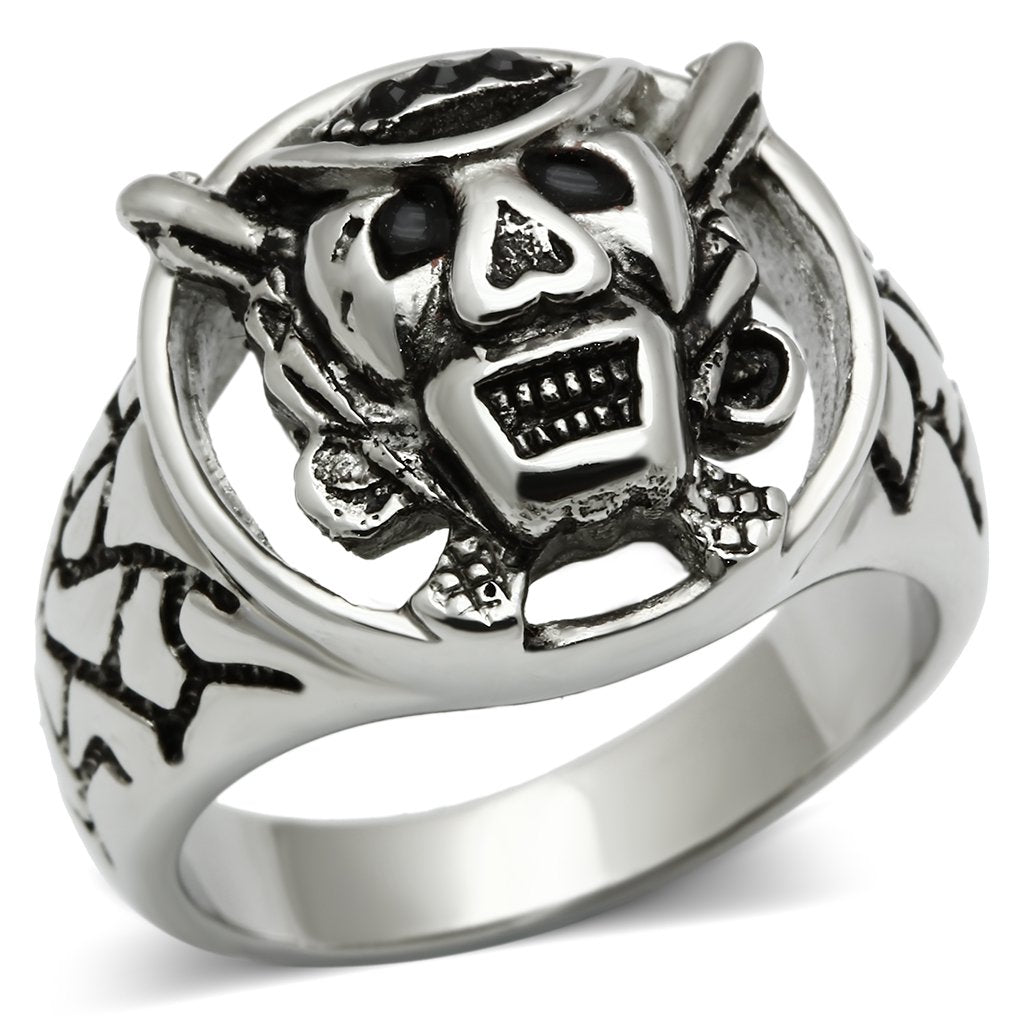TK502 - High polished (no plating) Stainless Steel Ring with Top Grade Crystal  in Jet-0