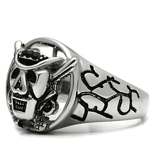 TK502 - High polished (no plating) Stainless Steel Ring with Top Grade Crystal  in Jet-3