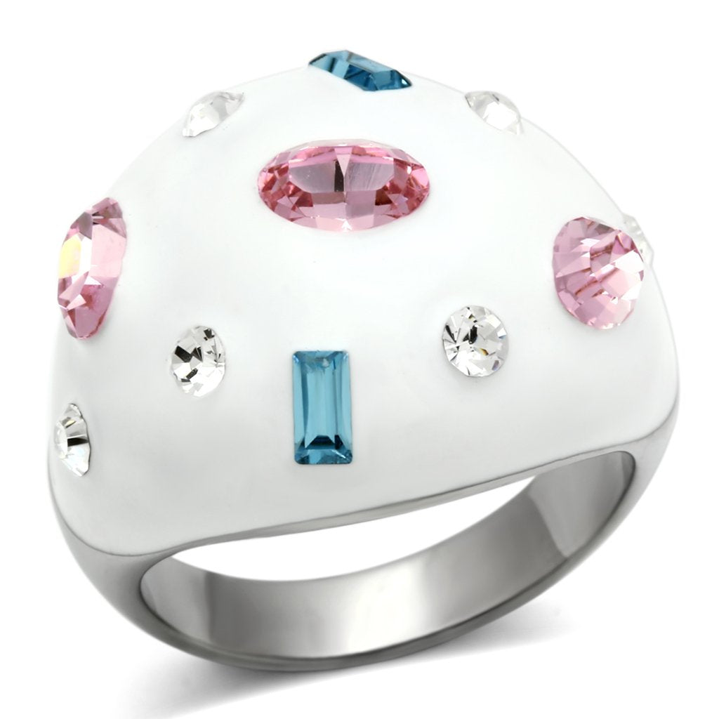 TK512 - High polished (no plating) Stainless Steel Ring with Top Grade Crystal  in Multi Color-0