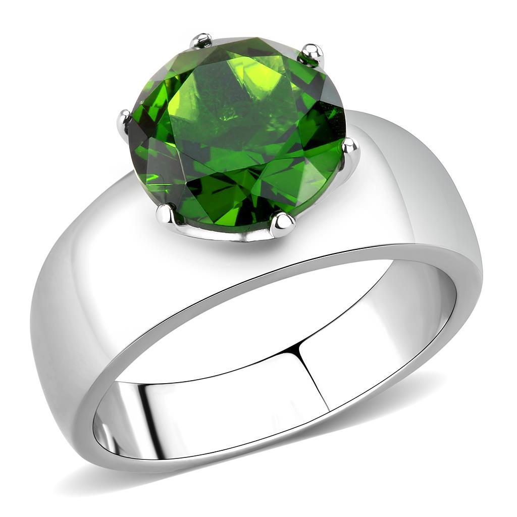 TK52008 - High polished (no plating) Stainless Steel Ring with Synthetic Synthetic Glass in Peridot-0