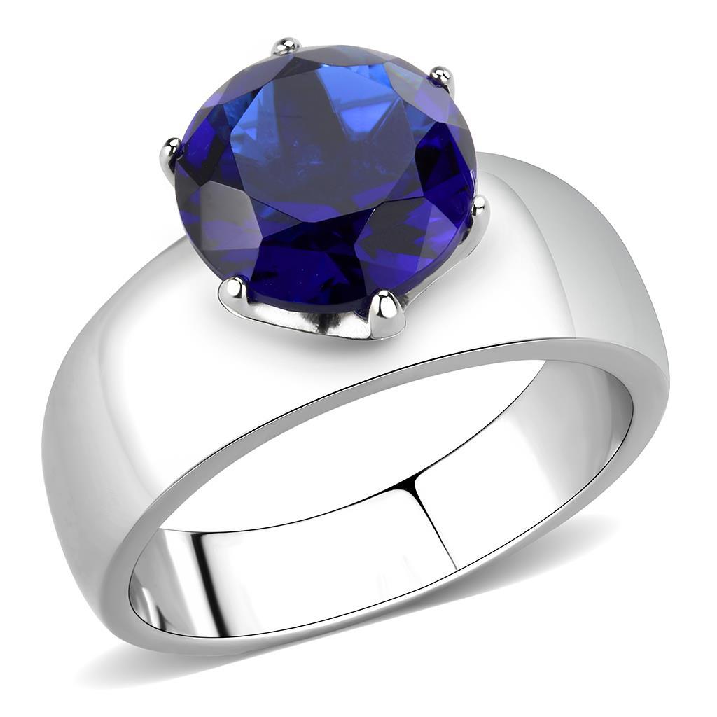 TK52009 - High polished (no plating) Stainless Steel Ring with Synthetic Synthetic Glass in Montana-0